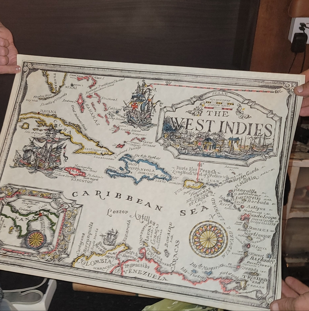 Vintage Caribbean Map - Pristine Condition in Original Container!